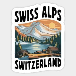 Swiss Alps Switzerland. Retro Sticker